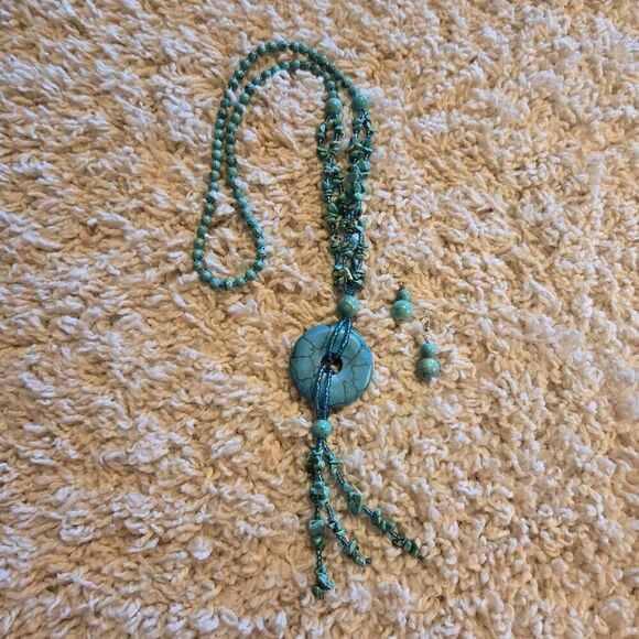 NWOT Turquoise Necklace + Earrings - Picture 2 of 6